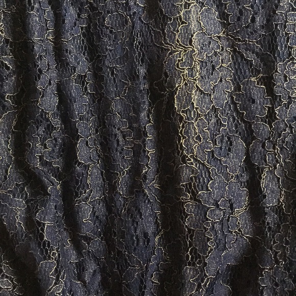 Francesca’s off the shoulder navy&gold lace dress - Picture 3 of 5